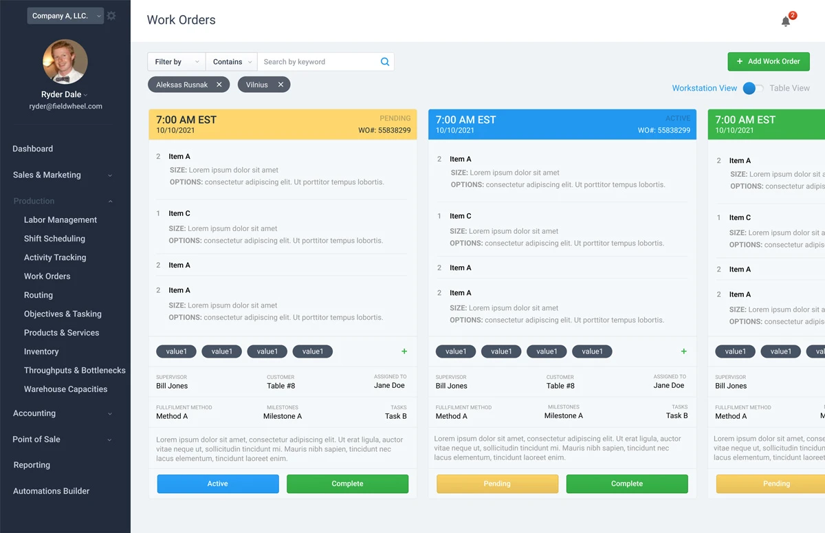 Intellifins Work Orders